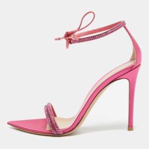 Gianvito Rossi Pink Satin Embellished Montecarlo Sandals Size 40.5