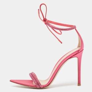 Gianvito Rossi Pink Satin Embellished Montecarlo Sandals Size 35.5