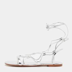 Gianvito Rossi Silver Leather Giza Flat Sandals Size 37