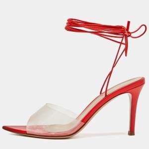 Gianvito Rossi Poppy Red Leather and PVC Skye Sandals Size 41.5