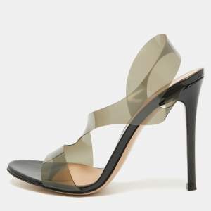 Pre Owned Gianvito Rossi Black/Brown PVC Metropolis Slide Sandals Size 39