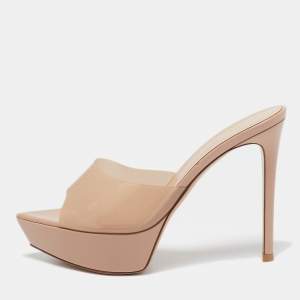 Pre Owned Gianvito Rossi Beige PVC Alise Platform Mules Size 38.5