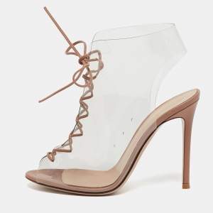 Pre Owned Gianvito Rossi Transparent/Beige PVC and Leather Helmut Ankle Booties Size 38