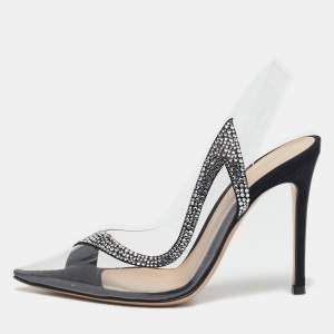 Gianvito Rossi Transparent/Black PVC and Suede Embellished Hortensia Pumps Size 35