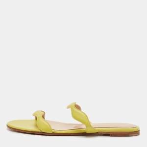 Gianvito Rossi Green Leather Wavy Flat Slides Size 39
