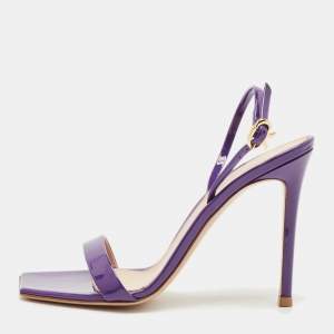 Pre Owned Gianvito Rossi Purple Patent Leather Ribbon Ankle Strap Sandals Size 36