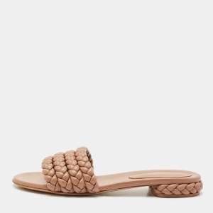 Gianvito  Rossi Beige Braided Leather Flat Sandals Size 41