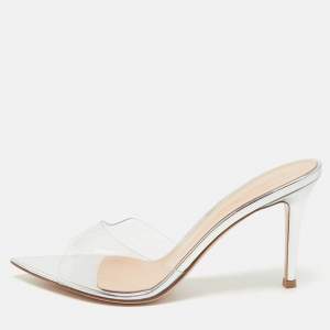 Gianvito Rossi Silver PVC Plexi Illusions Slide Sandals Size 38.5