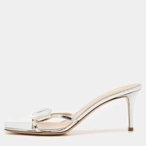 Gianvito Rossi Silver Leather Crystal Embellished Jaipur Slide Sandals Size 41