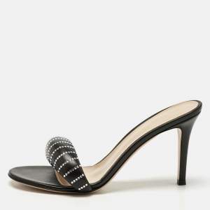 Gianvito Rossi Black Leather Crystal Embellished Bijoux Sandals Size 38