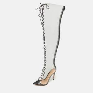 Gianvito Rossi Transparent/Black Leather and PVC Nikita Over The Knee Length Boots Size 38.5