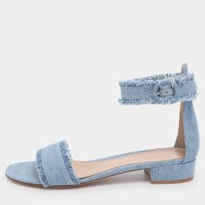 Pre Owned Gianvito Rossi Blue Washed Denim Ankle Strap Flat Sandals Size 41
