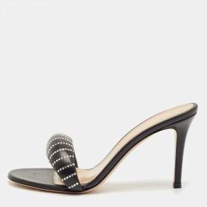 Pre Owned Gianvito Rossi Black Leather Crystal Embellished Bijoux Sandals Size 38