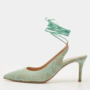 Pre Owned Gianvito Rossi Light Green Lace Irene Ankle Tie Pumps Size 39