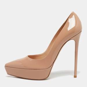 Pre Owned Gianvito Rossi Beige Patent Leather Dasha Platform Pumps Size 41