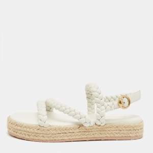 Pre Owned Gianvito Rossi White Braided Leather Platform Espadrille Sandals Size 36.5