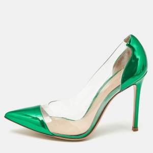 Pre Owned Gianvito Rossi Metallic Green Leather and PVC Plexi Pumps Size 38.5