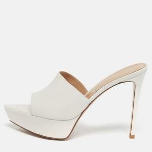 Pre Owned Gianvito Rossi White Leather Betty Platform Mules Size 40