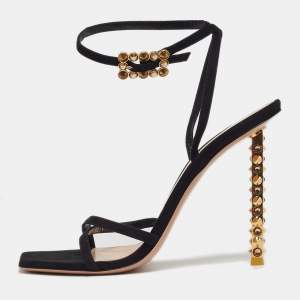 Pre Owned Gianvito Rossi Wonder Size 40 Black Suede Ankle Strap Sandals