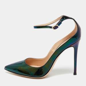 Pre Owned Gianvito Rossi Size 37.5 Black Iridescent Leather Stiletto Pumps