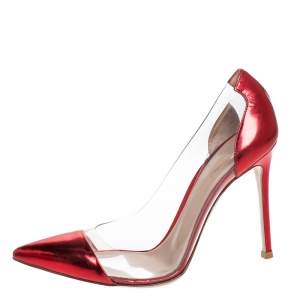 Pre Owned Gianvito Rossi Red Metallic Leather and PVC Plexi Pumps Size 37.5