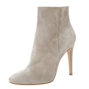 Pre Owned Gianvito Rossi Grey Suede Round Toe Ankle Boots Size 40.5