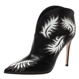 Pre Owned Gianvito Rossi Black Leather Studded Ankle Boots Size 40.5