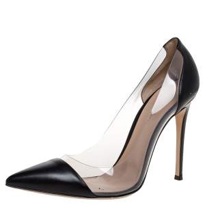 Pre Owned Gianvito Rossi Black Leather And PVC Plexi Pointed Toe Pumps Size 41