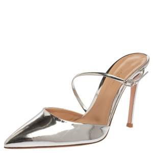 Pre Owned Gianvito Rossi Silver Leather Manhattan Pointed Toe Ankle Strap Sandals Size 39.5