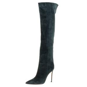 Pre Owned Gianvito Rossi Green Suede Knee High Boots Size 41