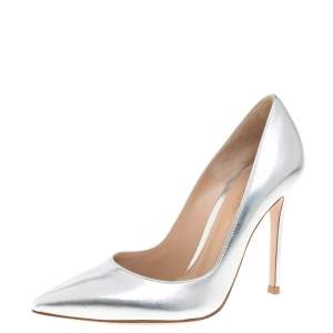 Pre Owned Gianvito Rossi Silver Leather Pointed Pumps Size 36