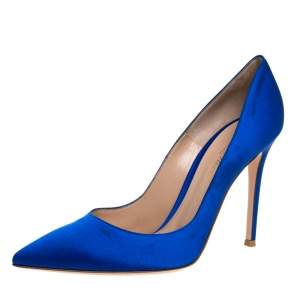 Pre Owned Gianvito Rossi Royal Blue Satin Pointed Toe Pumps Size 39.5
