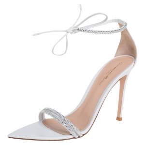 Pre Owned Gianvito Rossi White Leather Silk Montecarlo Sandals Size 38