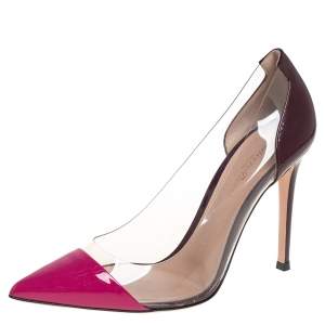 Pre Owned Gianvito Rossi Pink/Burgundy Patent Leather And PVC Plexi Pointed Toe Pumps Size 38 