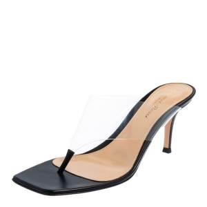 Pre Owned Gianvito Rossi Black PVC and Leather Plexi Thong Slide Sandals Size 38