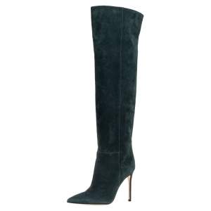 Pre Owned Gianvito Rossi Green Suede Over The Knee Boots Size 36