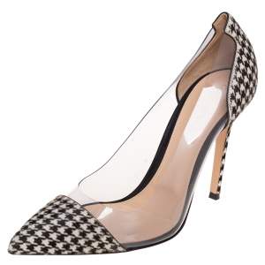 Pre Owned Gianvito Rossi Black/White Pony Hair and PVC Plexi Pointed Toe Pumps Size 41