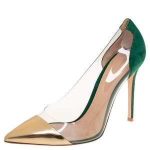 Pre Owned Gianvito Rossi Multicolor  Leather, Suede, And PVC Plexi Pumps Size 41.5