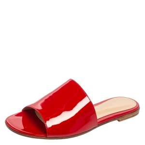 Pre Owned Gianvito Rossi Red Patent Leather Capri Flat Slides Size 36 