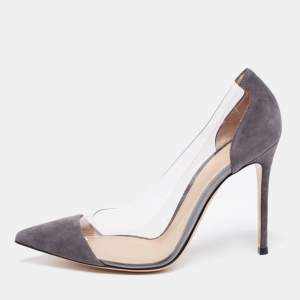Pre Owned Gianvito Rossi Grey Suede and PVC Plexi Pumps Size 40.5