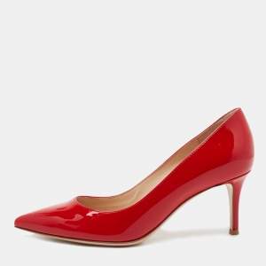 Pre Owned Gianvito Rossi Red Patent Leather Gianvito Pointed Toe Pumps Size 36 