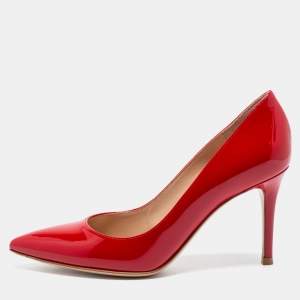 Pre Owned Gianvito Rossi Red Patent Leather Gianvito Pointed Toe Pumps Size 36 