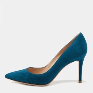 Pre Owned Gianvito Rossi Blue Suede Gianvito Pointed Toe Pumps Size 36 