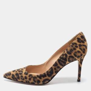 Pre Owned Gianvito Rossi Brown Leopard Print Suede Pointed Toe Pumps Size 38