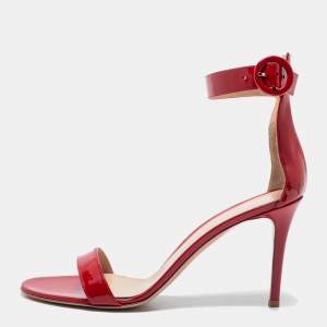 Pre Owned Gianvito Rossi Red Patent Leather Ankle Cuff Sandals Size 41