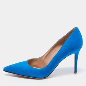 Pre Owned Gianvito Rossi Blue Suede Pointed Toe Pumps Size 38