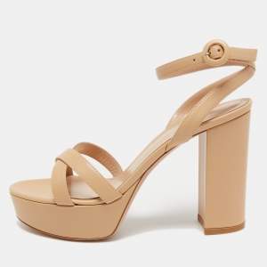 Pre Owned Gianvito Rossi Beige Leather Poppy Platform Ankle Strap Sandals Size 38