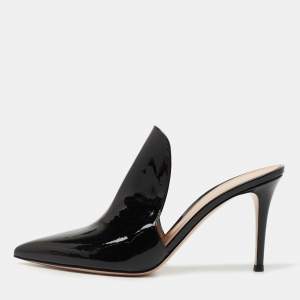 Gianvito Rossi Black Patent Leather Aramis Pointed Toe Mules Size 40