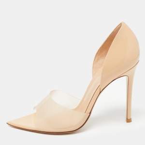 Pre Owned Gianvito Rossi Beige PVC and Patent Leather Bree Open Toe Pumps Size 38