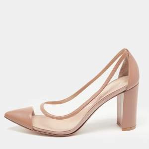 Pre Owned Gianvito Rossi Brown Leather and PVC Plexi Block Heel Pumps Size 41